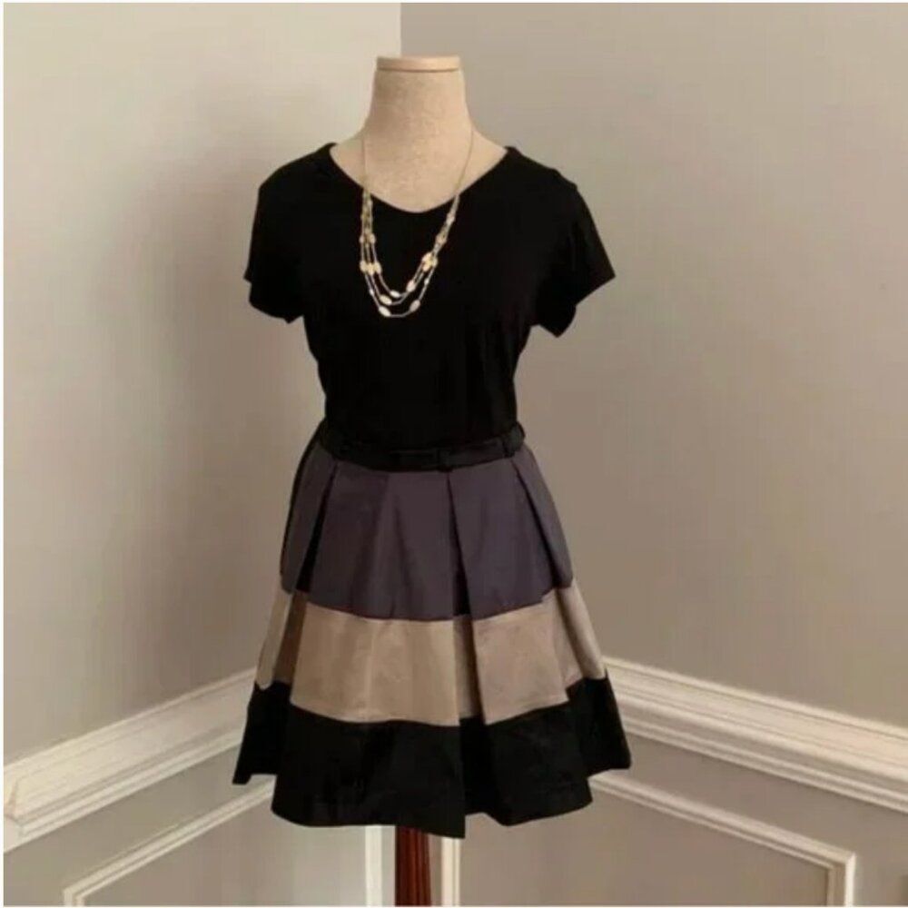 E1 London Women's Lucinda Black, Gray, Tan Color Blocked Skirt Size 8